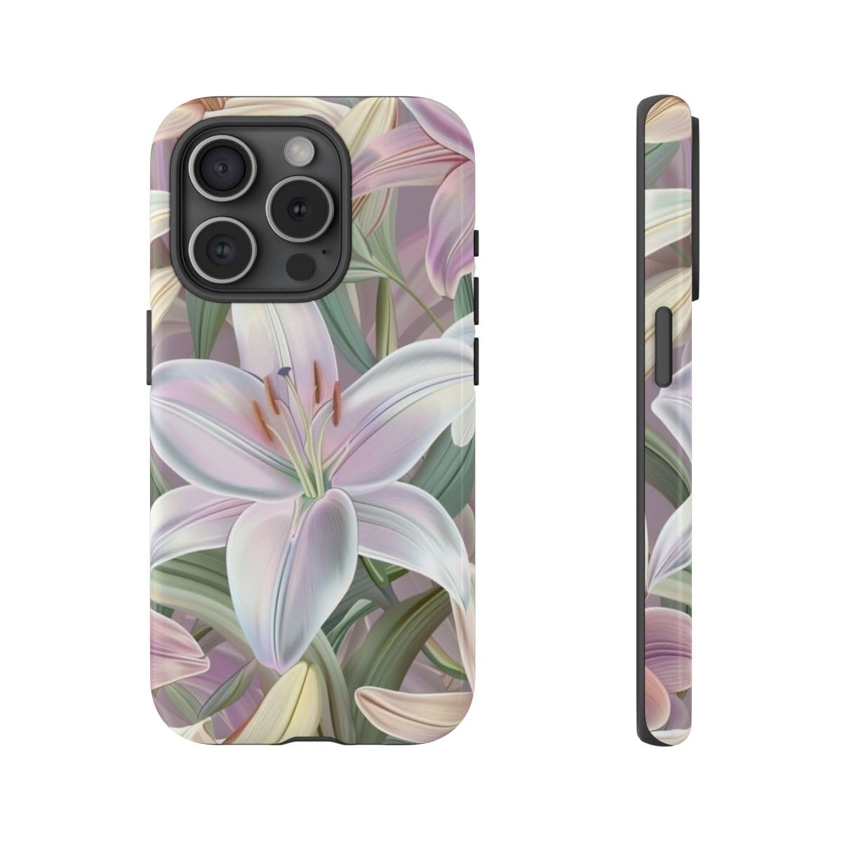 Coque iPhone 15 Pro fleur rose rigide antichoc lys de Pâques - 4