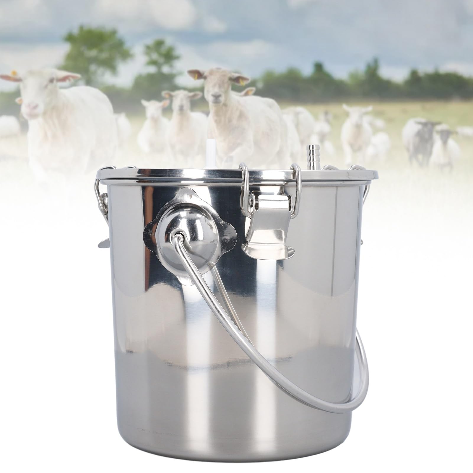 Ordeñadora de cabras, ordeñadora eléctrica portátil recargable por pulsación al vacío, cubo de acero inoxidable de 3L para uso en exteriores en el rancho doméstico
