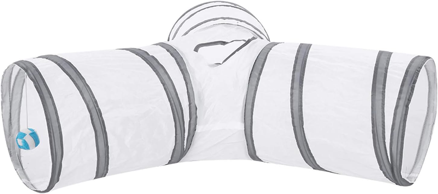 Cat Tunnel Toy, Pet Puppy Tube Play Toy with Ball 4 Color Foldable 3 Way Cat Play Tunnel Toy Indoor Outdoor Pet Interactive Training Toy(White)