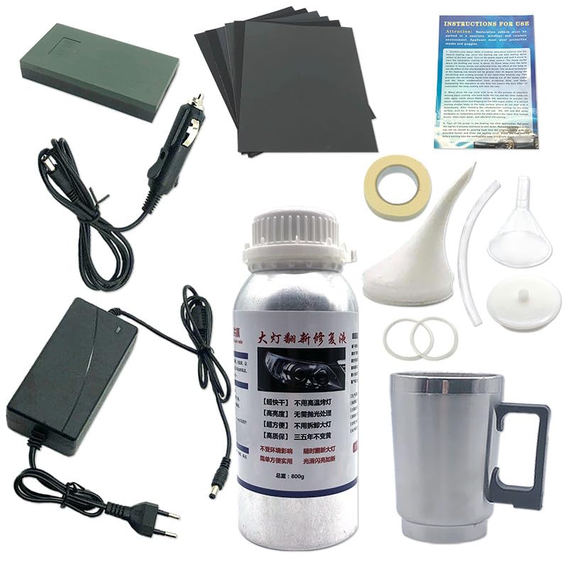 TSX TOOL Kit Restauración Faros Coche Polímero Líquido 800ml con Lijas Cinta Vaporizador y Accesorios Completo