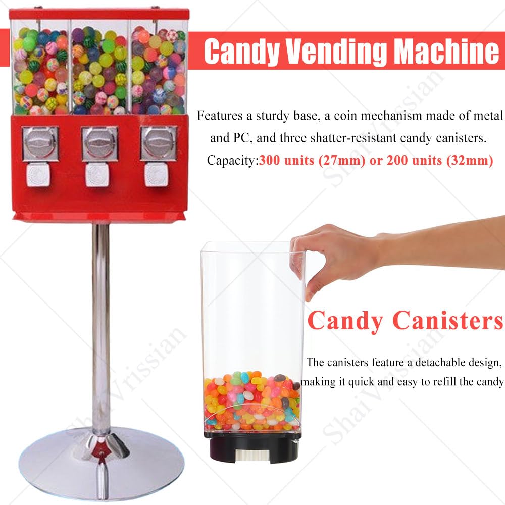 Kommerzieller Gumball Automat Mit 3 Spendern Black | Für Kaugummi,Bonbons,Kapseln,25-Cent Oder 1-Euro Münzbetrieb,Metallständer,Für Laden,Arcade,Eingangsbereich