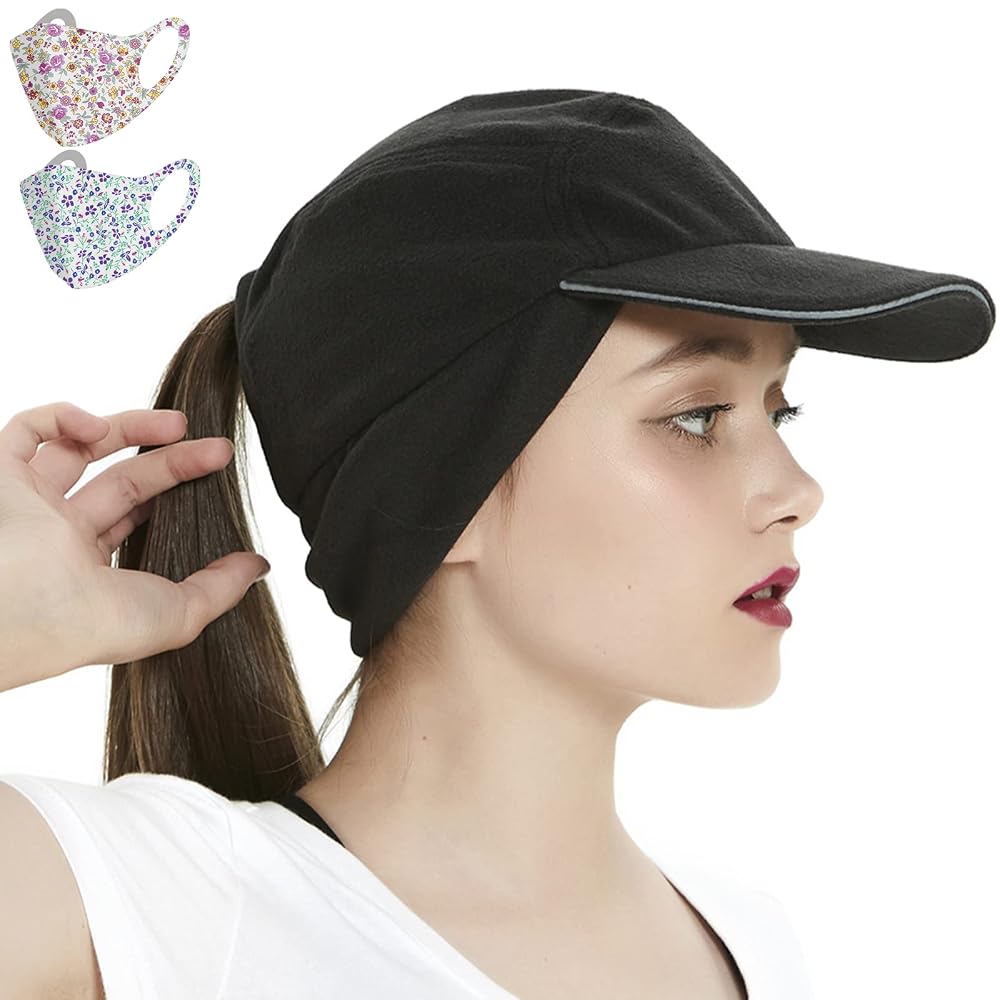 Women Winter Fleece Baseball Caps with Drop Down Ear Warmer Girl Ponytail  Hats Camp Ski Running Cap Men Cold Weather Visor 01-Black at Amazon Men's  Clothing store