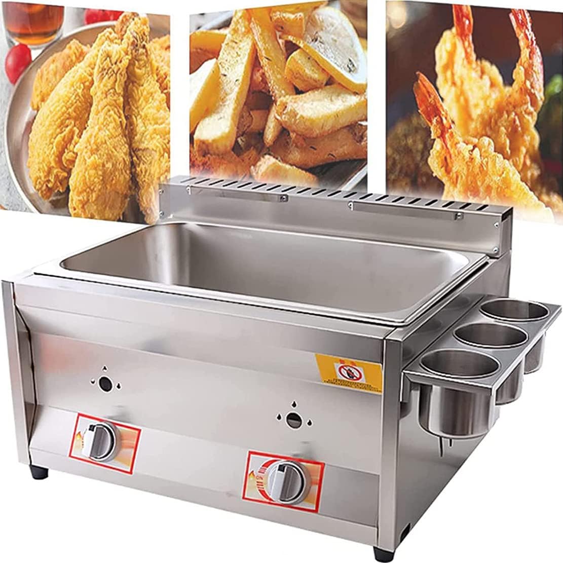 Commercial Gas Fryer, Countertop Stainless Steel LPG Fryer, Multifunction Home Fryer with Seasoning Trough and Frying Baskets