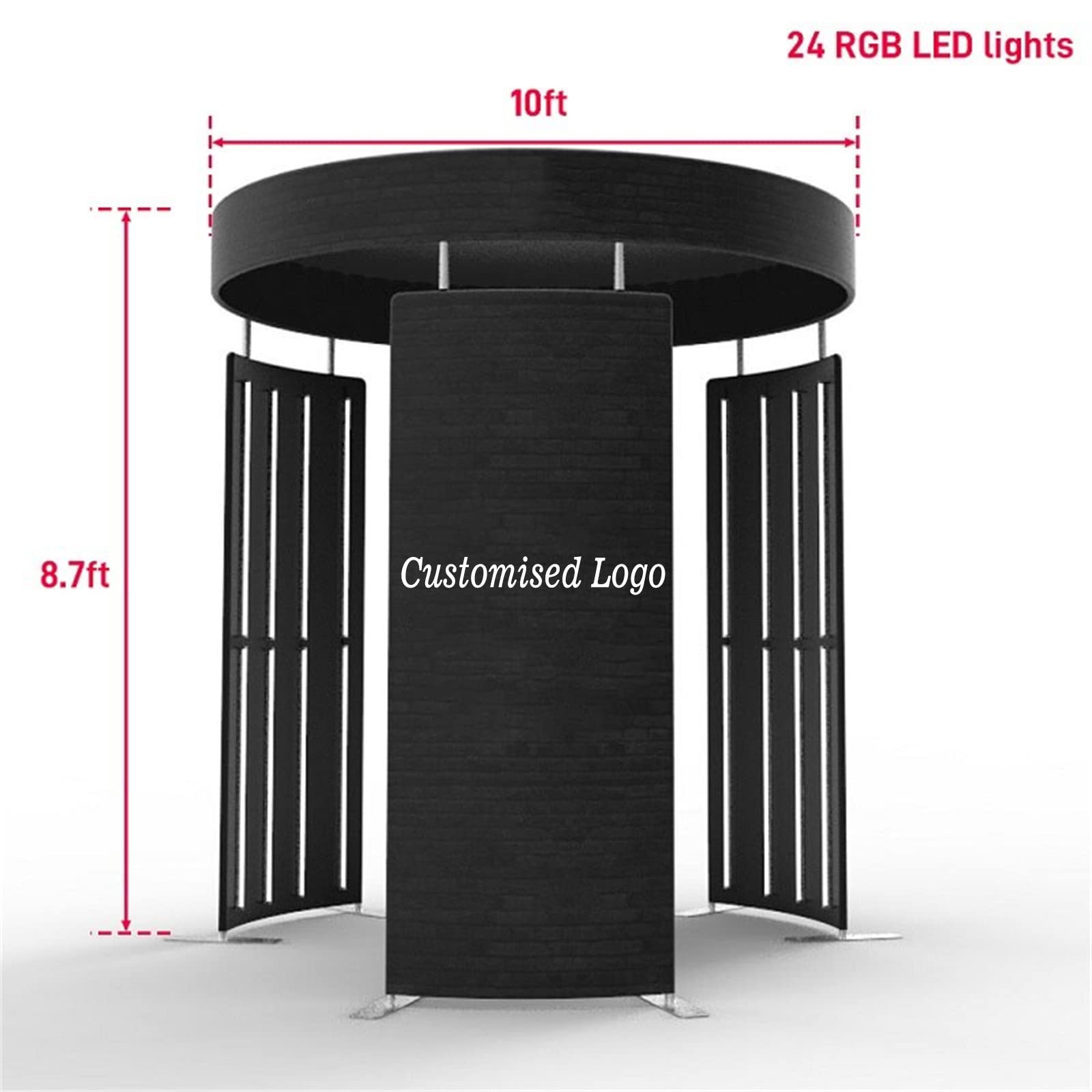 ZLPOWER 10FT Photo Booth Enclosure Backdrop Tents with Top Customized Logo Tension Fabric Movable Backdrops Degree Camera Background Video Photobooth with RGB 24 PCS LED Light for Rental Wedding Party