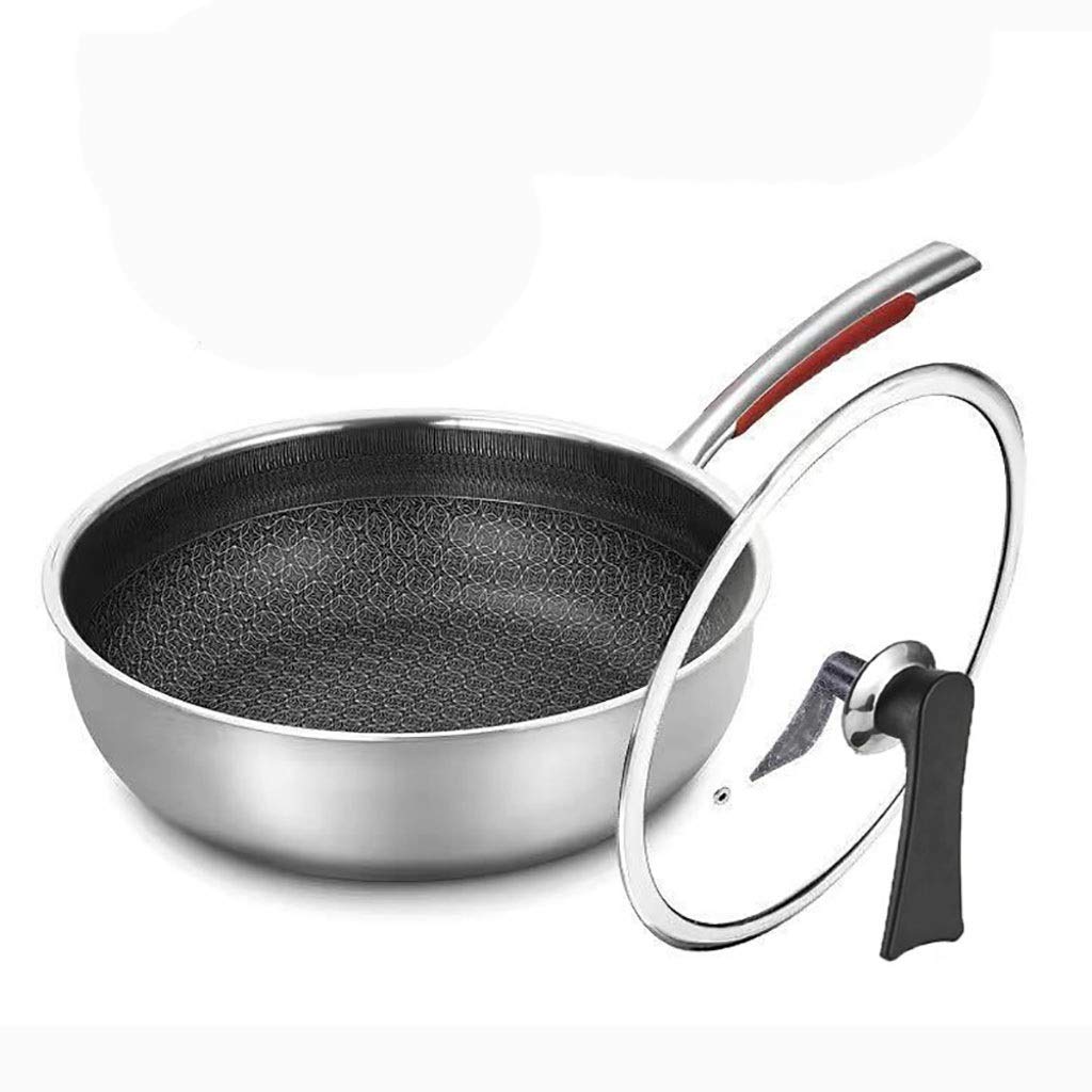 SH-chaoguo Frying Pan/Fry Wok/316 Stainless Steel Non-Stick Pan/Cooking Pan, Uncoated, (30cm) for Induction Cooker,Gas Stove (Size : with Cover)