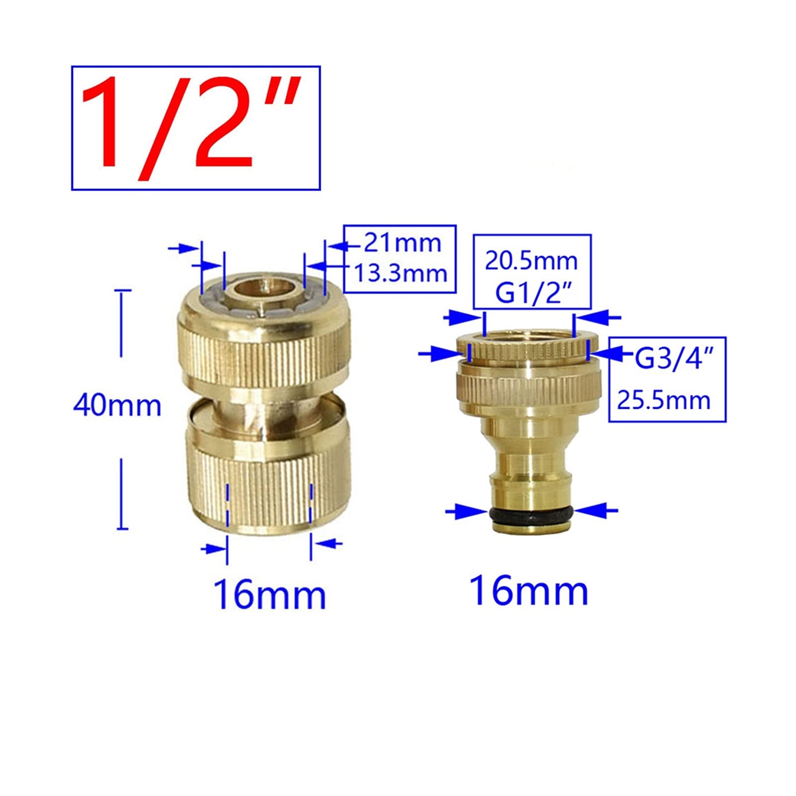 Nipplo for tubi1 set di raccordi rapidi for tubi da giardino in ottone 1/2" 5/8" 3/4" con adattatore for tubo filettato femmina16mm 20mm(1i2 Inch Hose)
