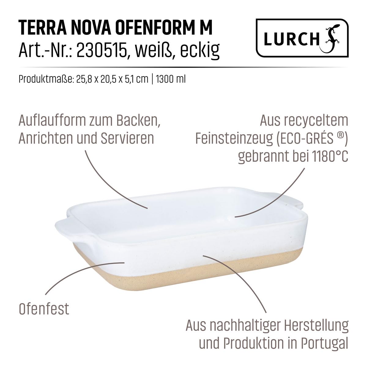 Lurch Terra Nova Ofenform M Keramik 29,8x20,7x5,1cm weiß/creme