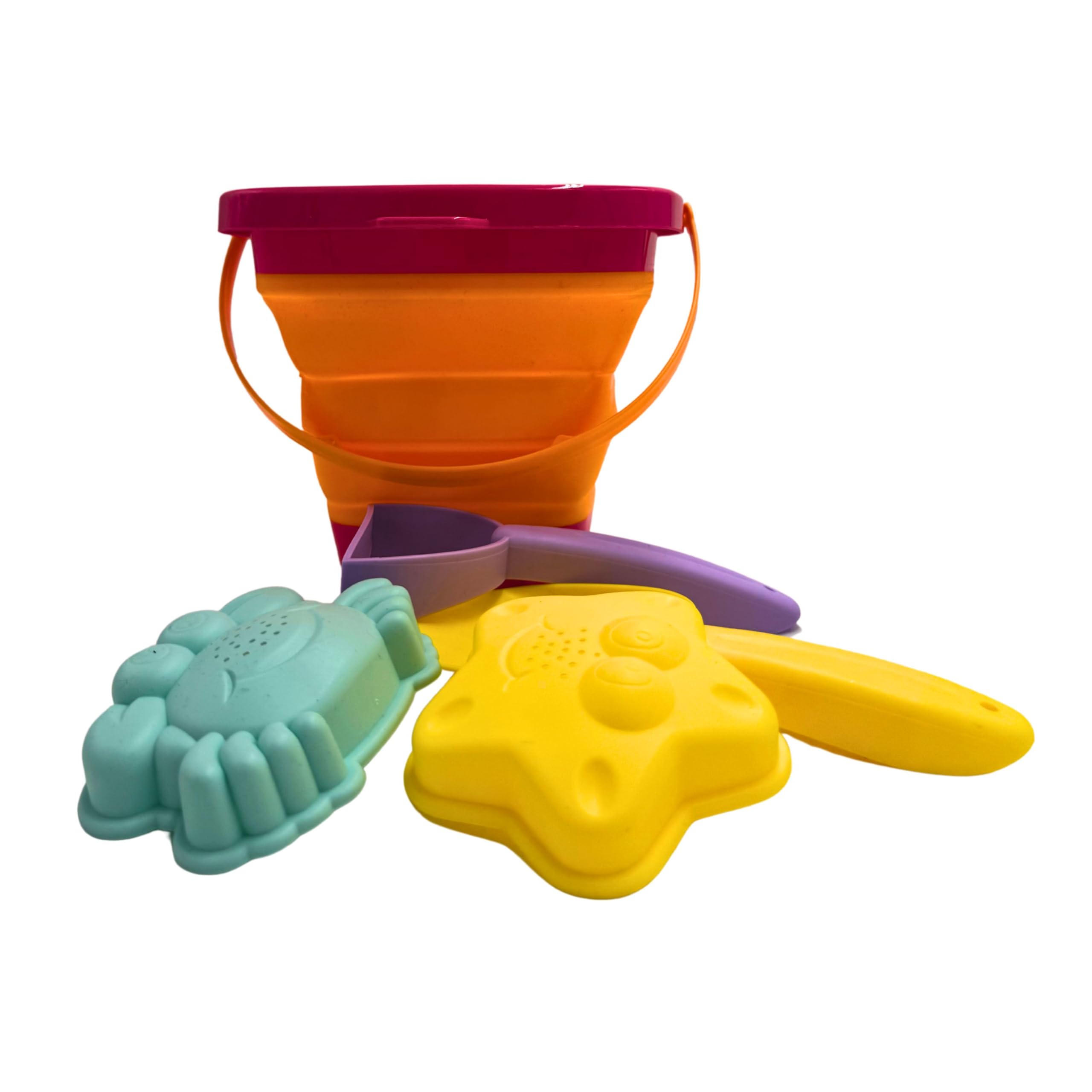 Kids Beach Toys - Collapsible Bucket And Spade Kids - Foldable Bucket And Spade Beach Set - Sand Pit Toys - Kids Outdoor Toys - Toddler Garden Toys Moulds In Mesh Bag For Toddlers Boys Girls (Orange)