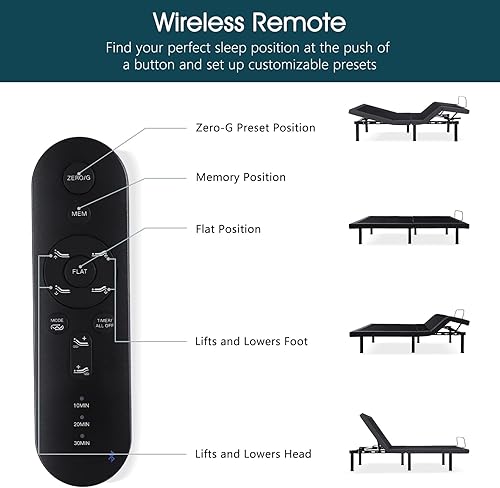 Miniatura 4 de LVUYOYO Base de cama ajustable eléctrica ajustable con inclinación de cabeza y pie doble masaje control remoto inalámbrico gravedad cero