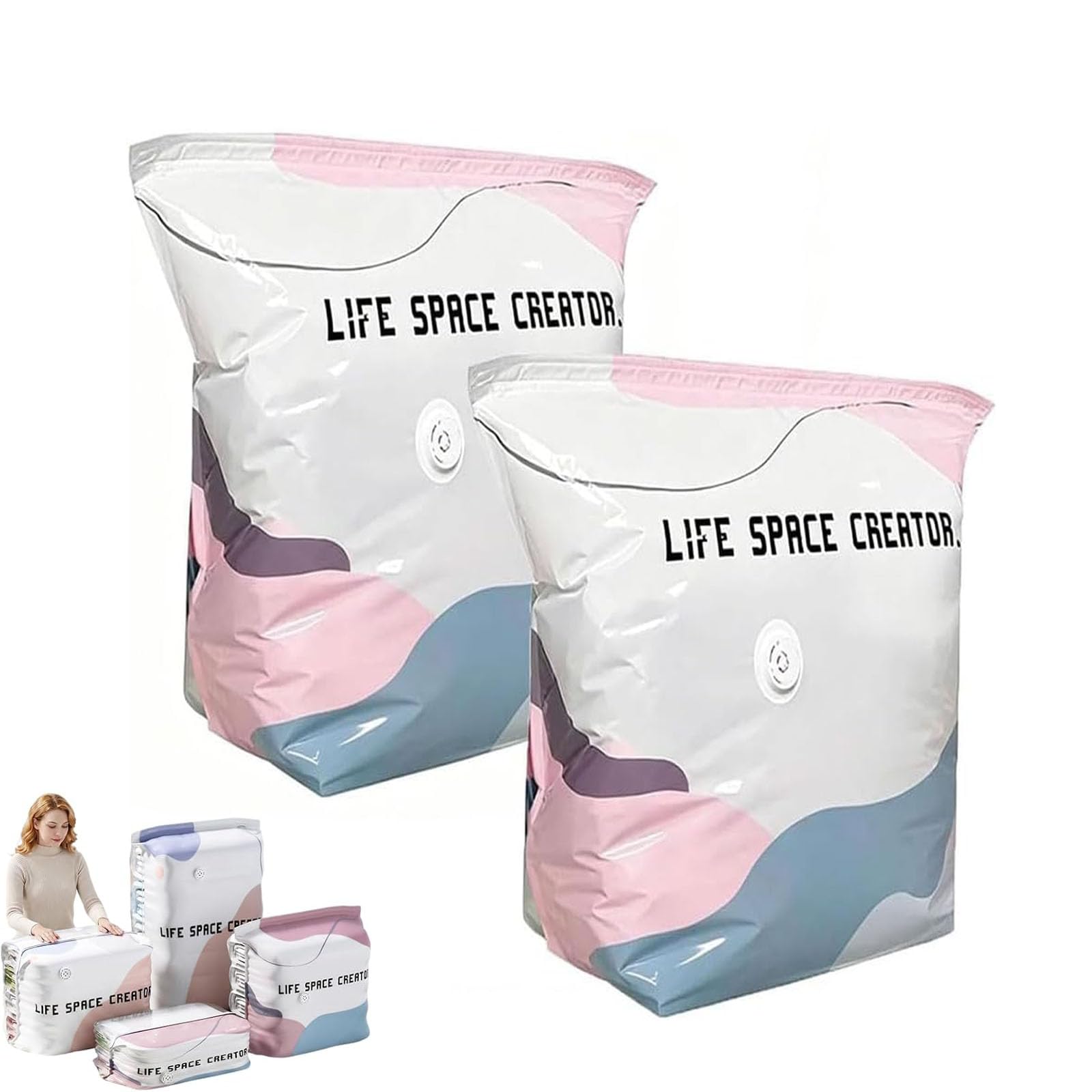 Large-Capacity Vacuum Bags – No Pump Needed, No Pump 3d Vacuum Storage Bags, Life Space Creator Storage Bag,Thickened Reusable Space Saver, Better Life Spaces Bag For Clothes, Moving, Travel (2, L)