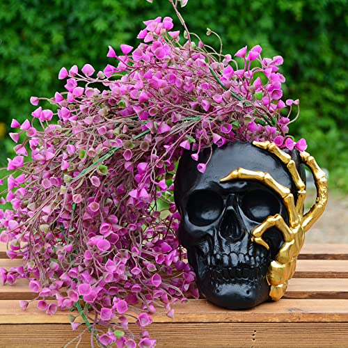 Skull Planter For Home Decor, Small Plant Pots Indoor, Mini Flower Pots For Indoor Plants, Plant Pot, Garden Succulent Planters, Gardening Pots With Drainage For Halloween Decorations(Black Gold Vase) #TOP3