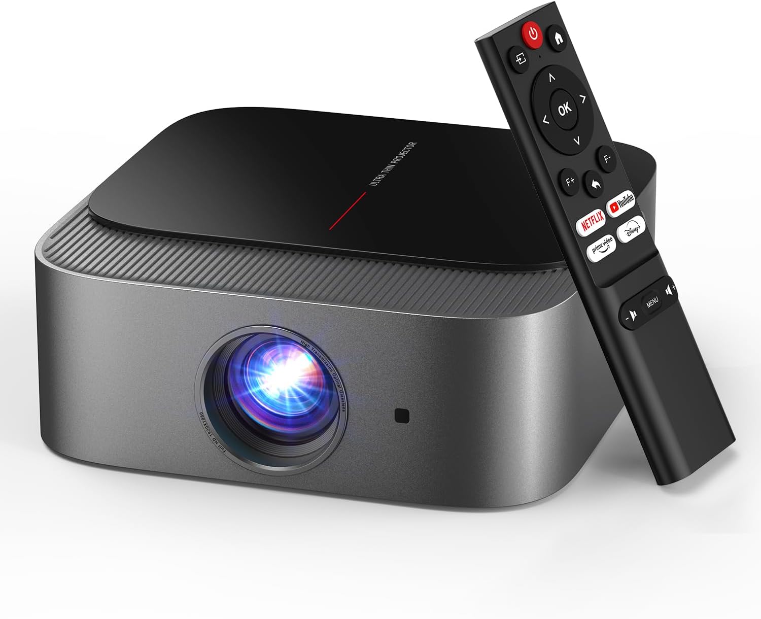 [386+ Built-in Apps] DBPOWER E2 Smart Projector with WiFi and Bluetooth, Native 1080P Mini Projector Compatible with Netflix, Youtube, Disney+, Hulu, Max & Crunchyroll, Electric Focus & Carry Case