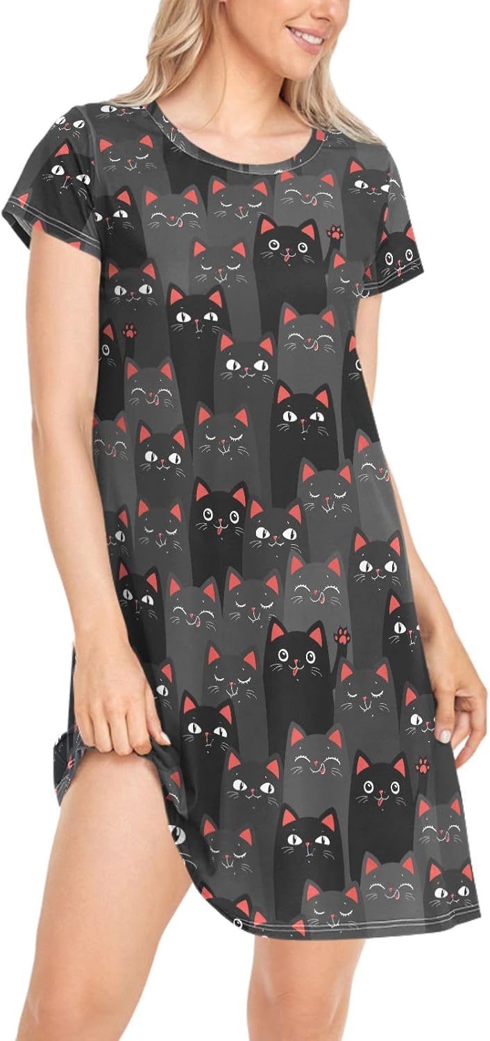 ZzWwR Stylish Women's Girls Comfy Nightgown Floral Short Sleeve Nightshirts Loose PJs House Dress S-XXL