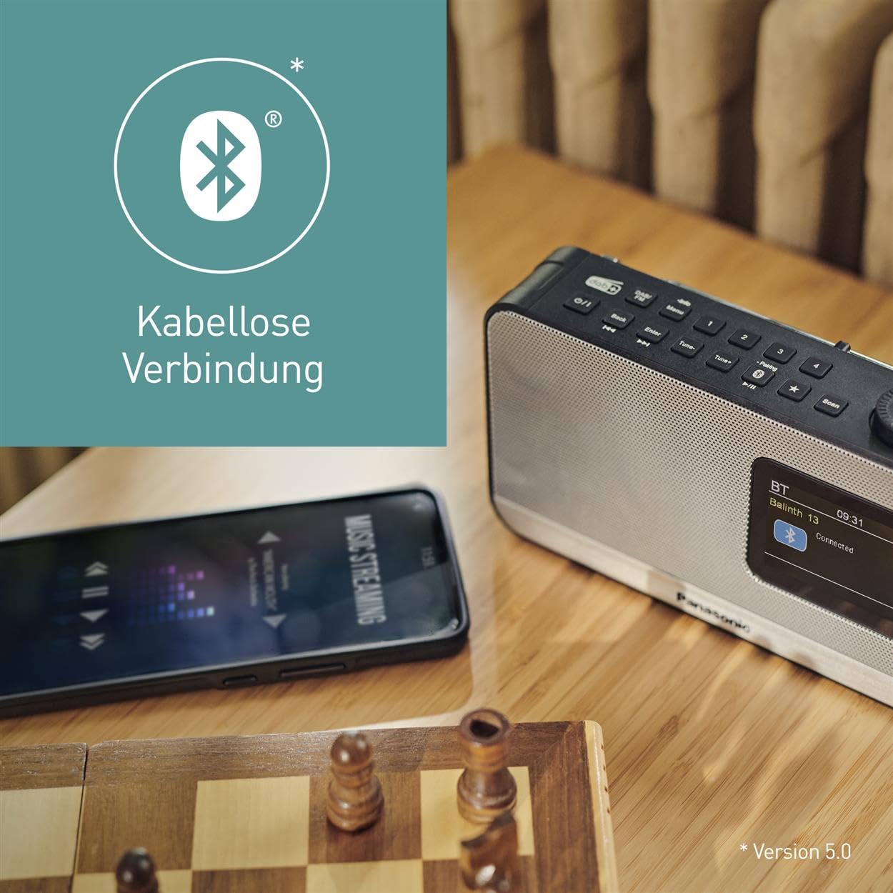 Panasonic RF-D15EG-K Tragbares DAB+/FM Digitalradio mit Bluetooth, 2,4 Zoll TFT LCD-Display, 3W 5cm Lautsprecher, Schlaf-, Wecker- und Uhrfunktion, Schwarz
