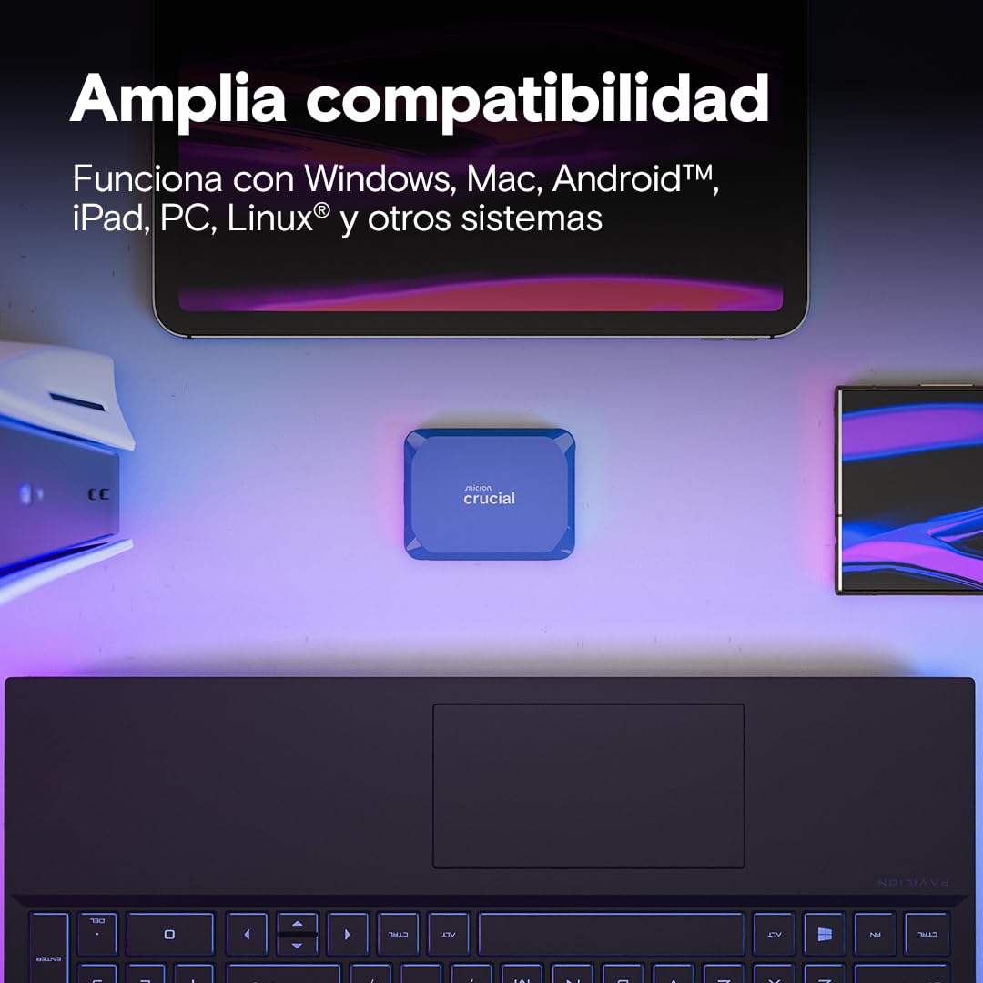 Crucial X10 2TB SSD Externo Portátil, hasta 2100MB/s, USB-C 3.2 Gen2, Clasificación IP65 de resistencia al agua y al polvo, Disco Duro Sólido Externo, Azul Mate - CT2000X10SSD9-02
