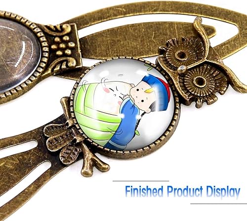 Miniatura 4 de Glarks Juego de 12 marcapáginas de metal mixto de bronce antiguo, 6 estilos de bandejas redondas y ovaladas de aleación y cabujones de vidrio para