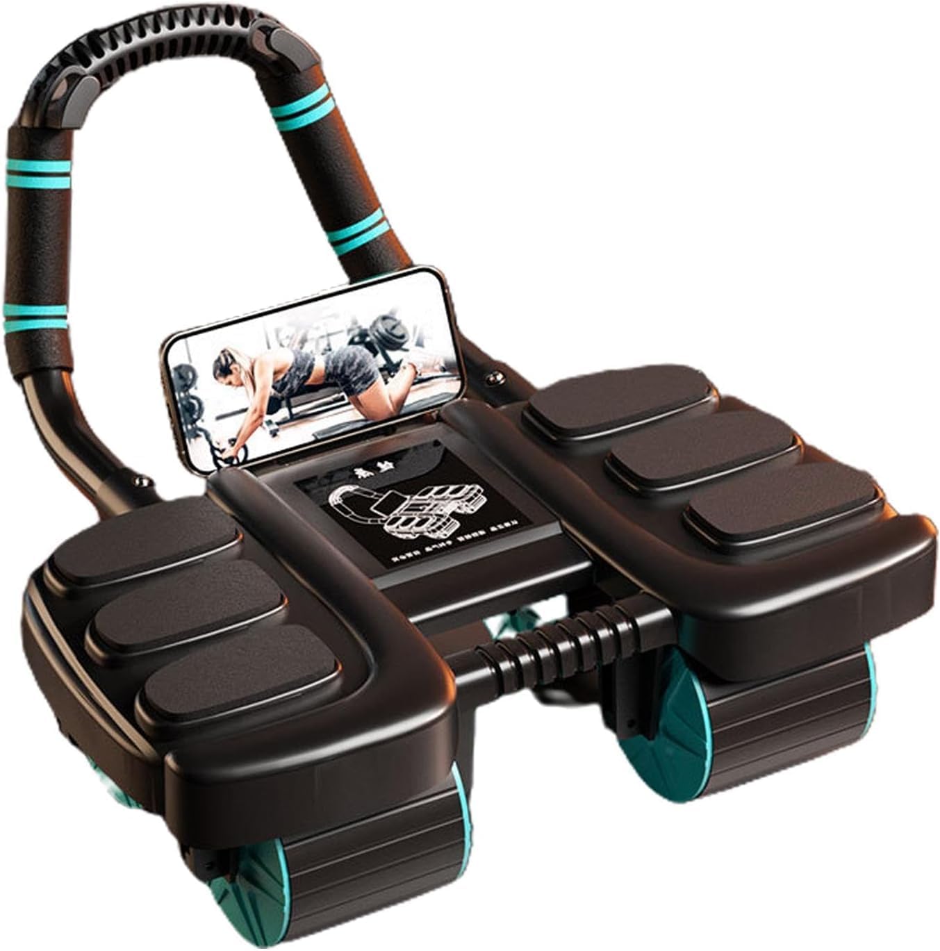 SKY-TOUCH 4-Wheel Automatic Rebound Ab Roller – Ultimate Core Strength Trainer with Elbow Supports, Knee Mat, and Timer for Effective Abs Workouts,36 * 23 * 25cm,Black