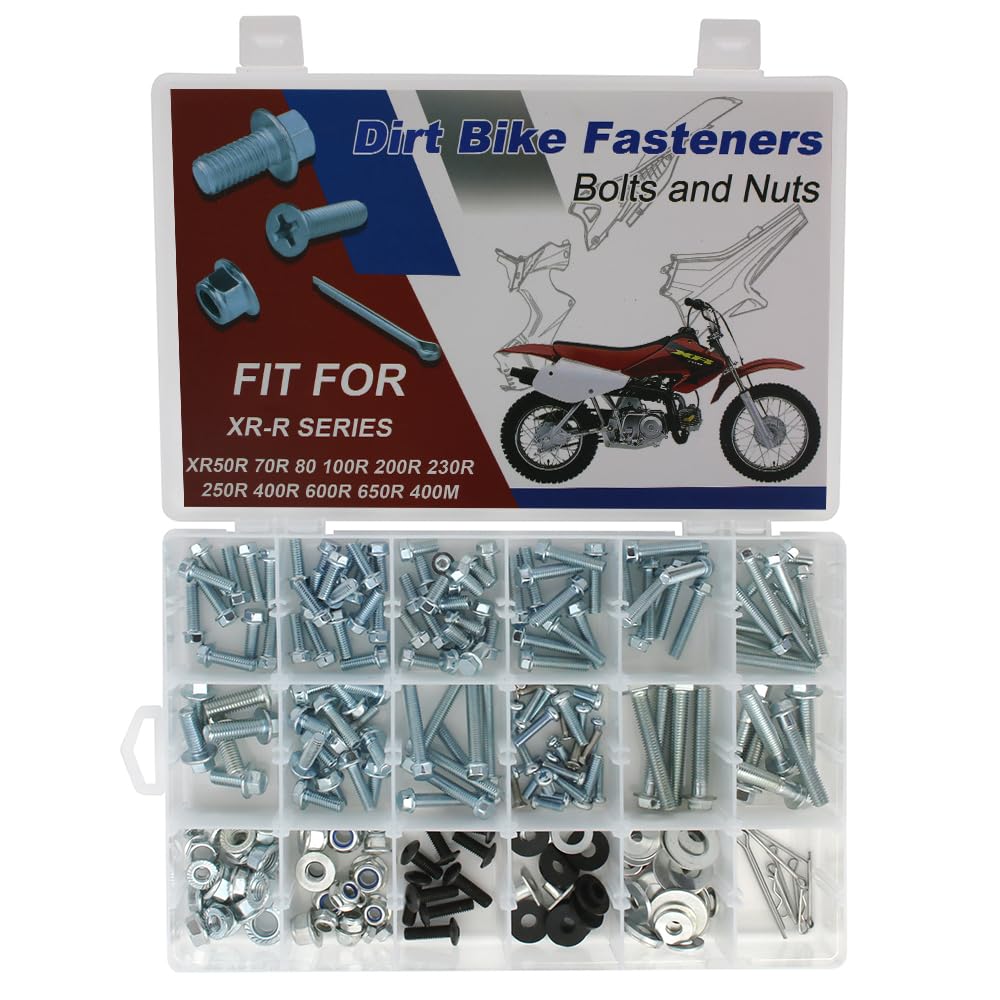250PCS Bolts Kit Fit for XR50R XR70R XR80 XR100R XR200R XR230R XR250R XR400R XR600R XR650R XR400M Full Sets Complete Fairing bodywork Bolts Fasteners Kit
