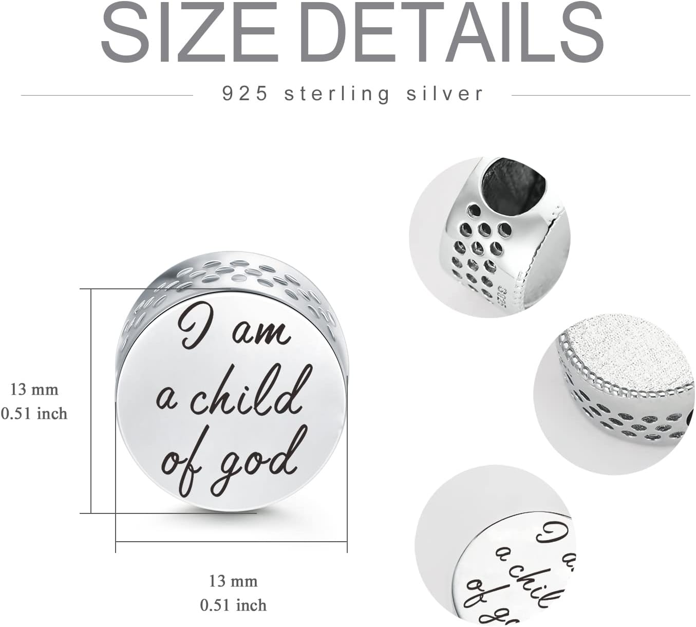 PEIMKO Personalized Photo Charm Fit Snake Bracelet Sterling Silver Customized Picture Round Shape Bead