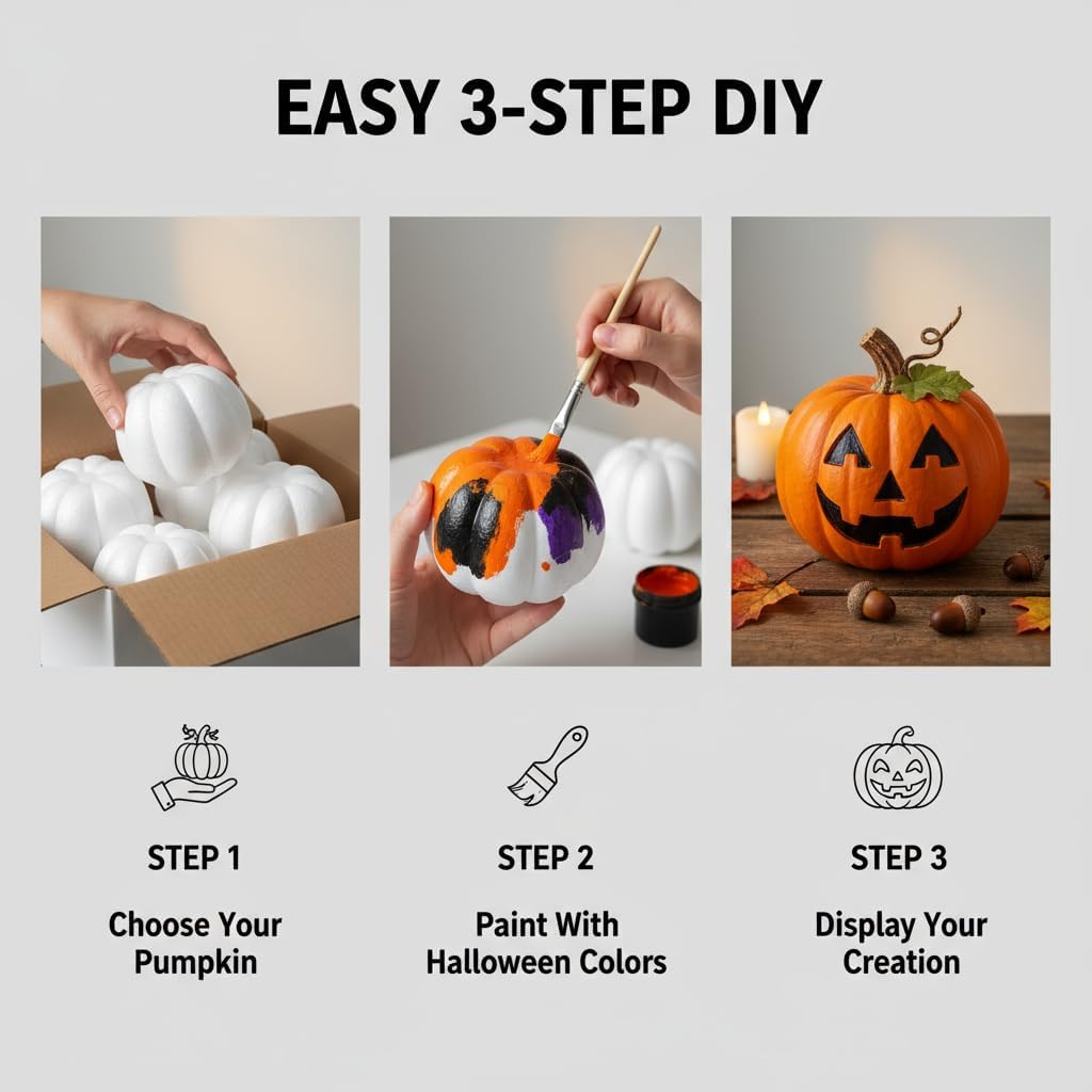 FFchuanhe 4pcs 5.3in Craft Foam Pumpkin, Fall Harvest Artificial Pumpkin (White) for DIY Halloween Thanksgiving Autumn Harvest Tabletop Decoration