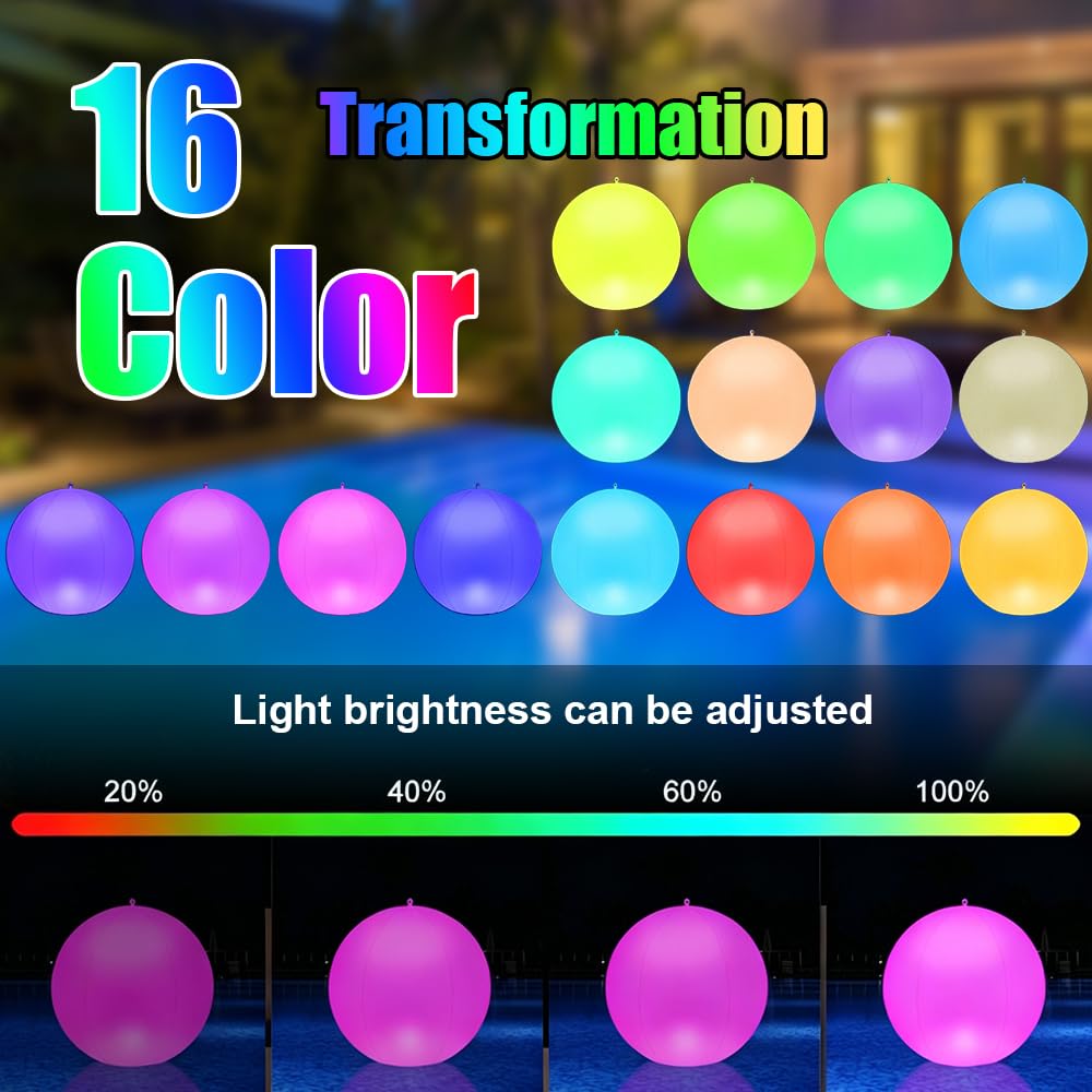 2 luci galleggianti a energia solare per piscina, impermeabilità IP68, 16 RGB che cambia colore, per esterni, giardino, prato, patio