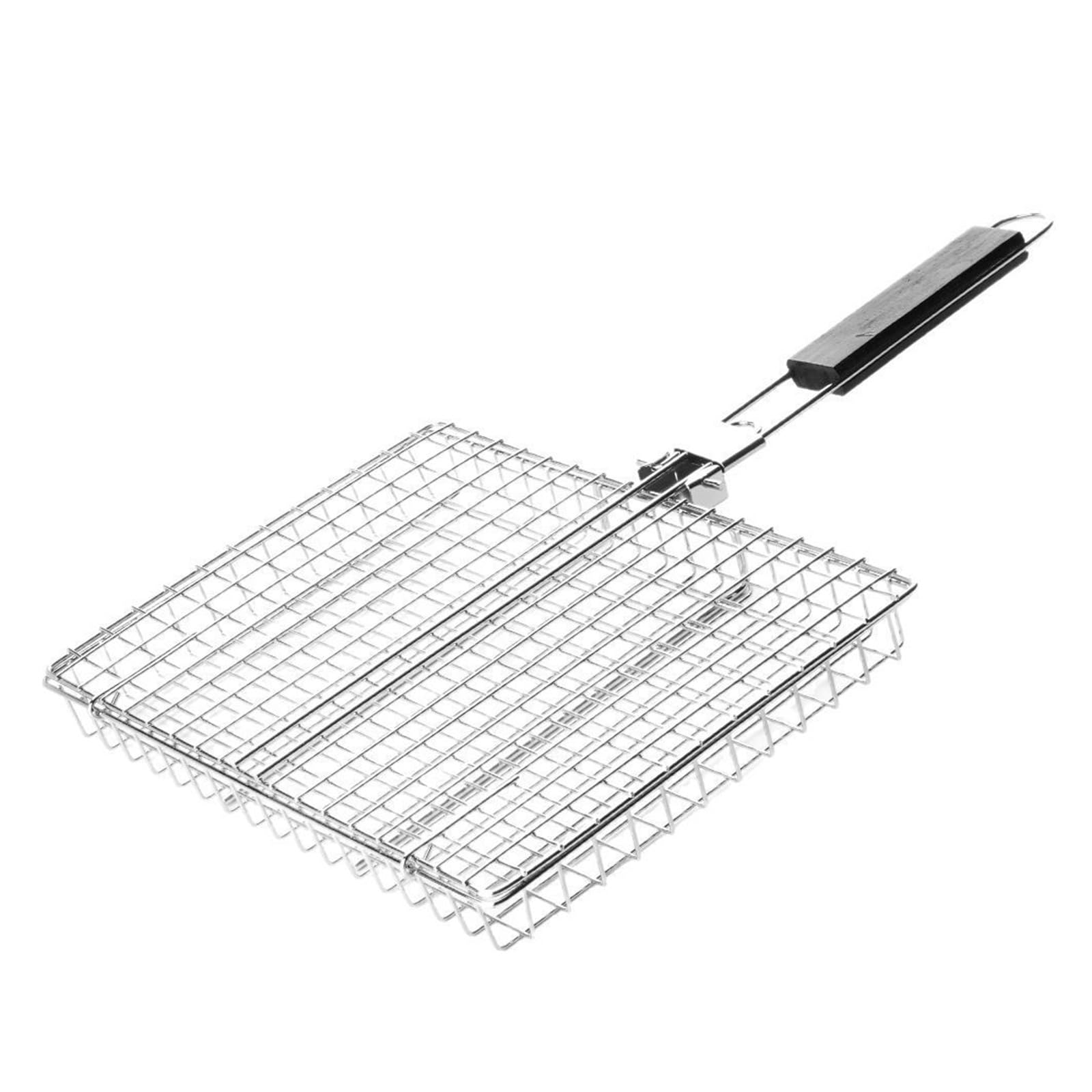 Barbecue portatile pieghevole in acciaio inox con manico, perfetto per grigliare pesce e gamberetti, accessorio ideale per barbecue per cucinare all'aperto