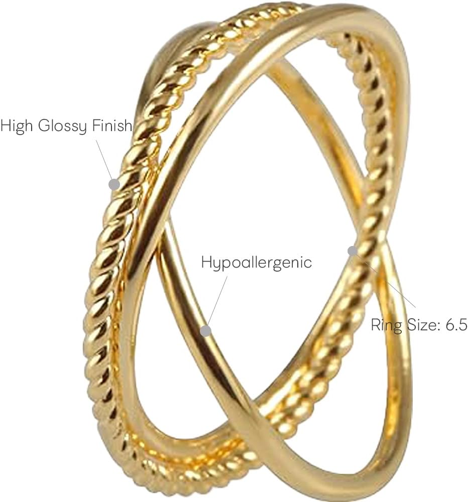 MUSTHAVE 18K Gold Plated Eternity Band for Women, Criss Cross Ring, Simple Ring, Wave ring, Lightweight, Yellow Color, Fashion Jewelry - Image 2