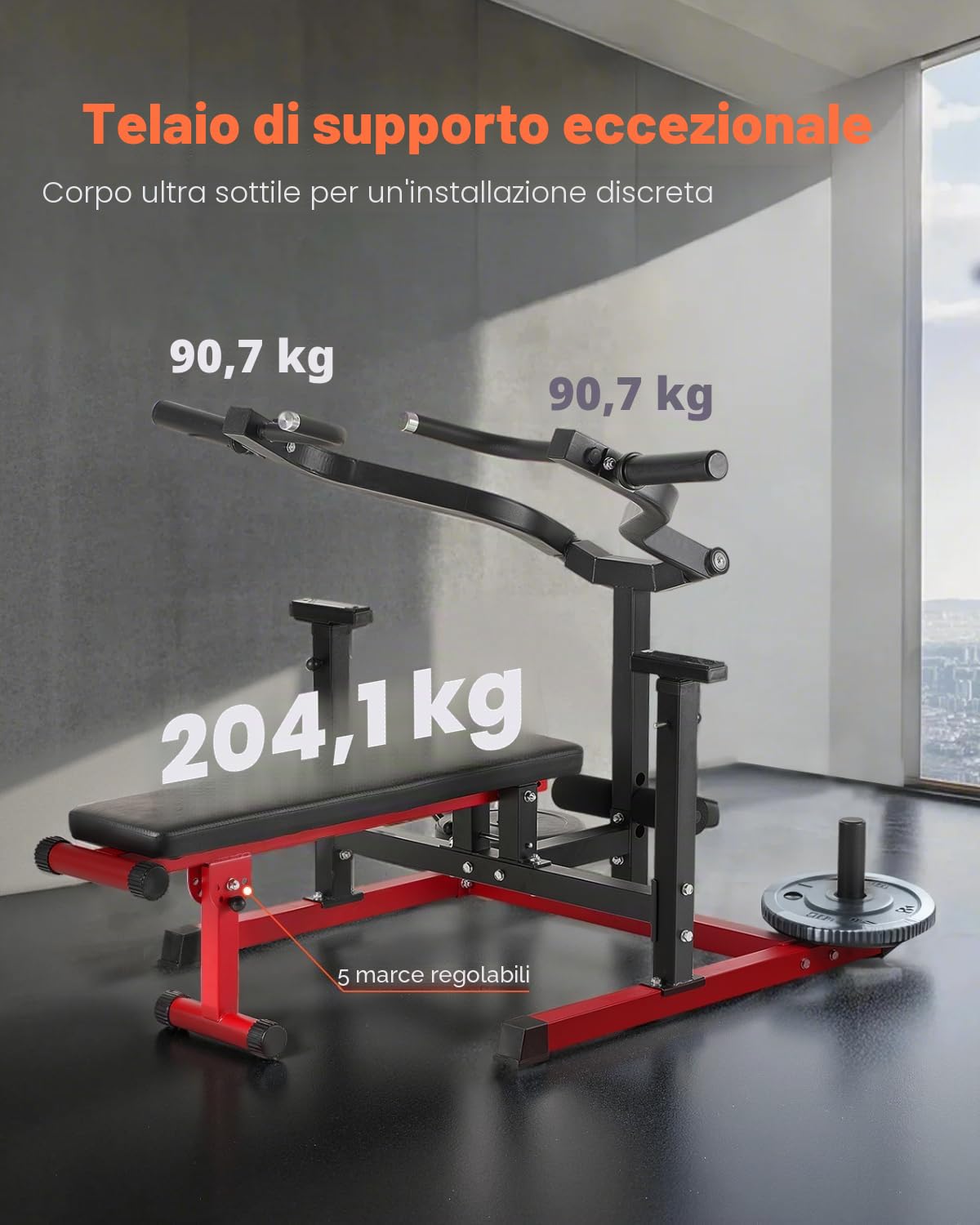VEVOR Macchina per Pressa Toracica 1600 x 1550 x 760mm Set per Distensioni su Panca 204,11 kg Panca Inclinata Piana Regolabile con Bracci Convergenti Indipendenti, Attrezzatura per Palestra Domestica