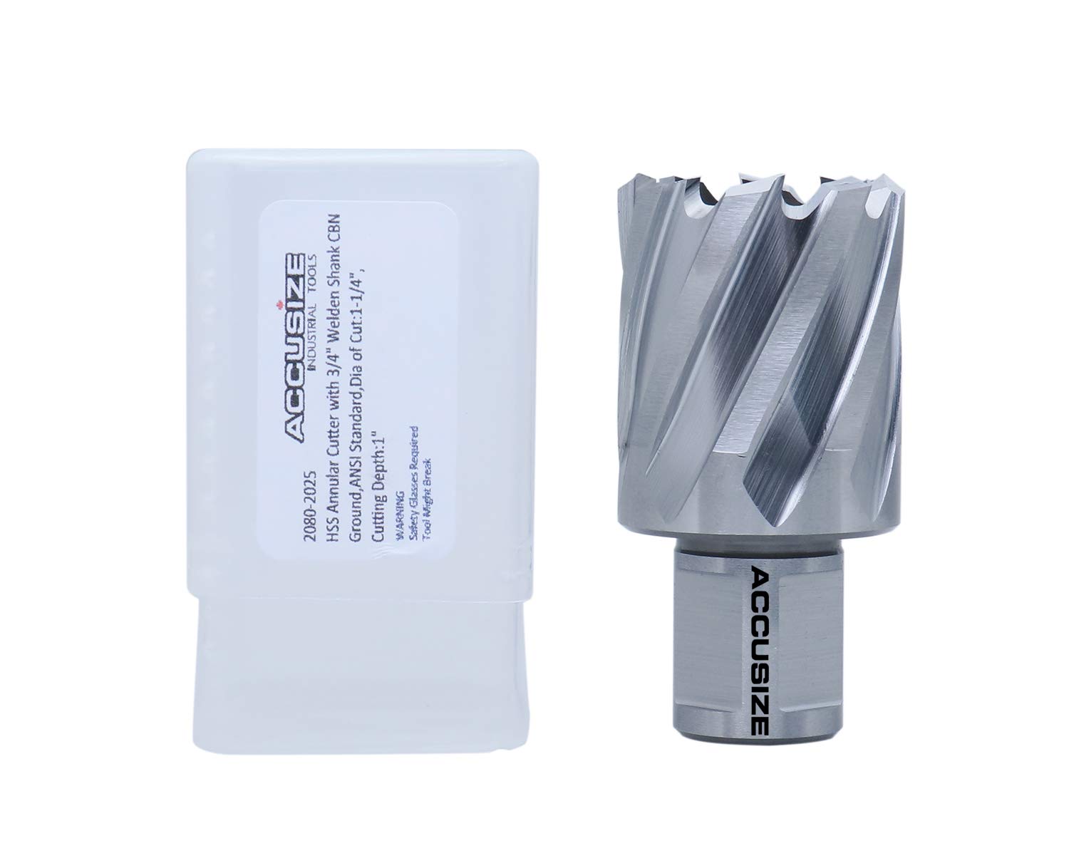 Accusize Industrial Tools H.S.S. Annular Cutter, 1-1/4" Dia, 1" Cutting Depth, 3/4" Weldon Shank, ANSI Standard, 2080-2025