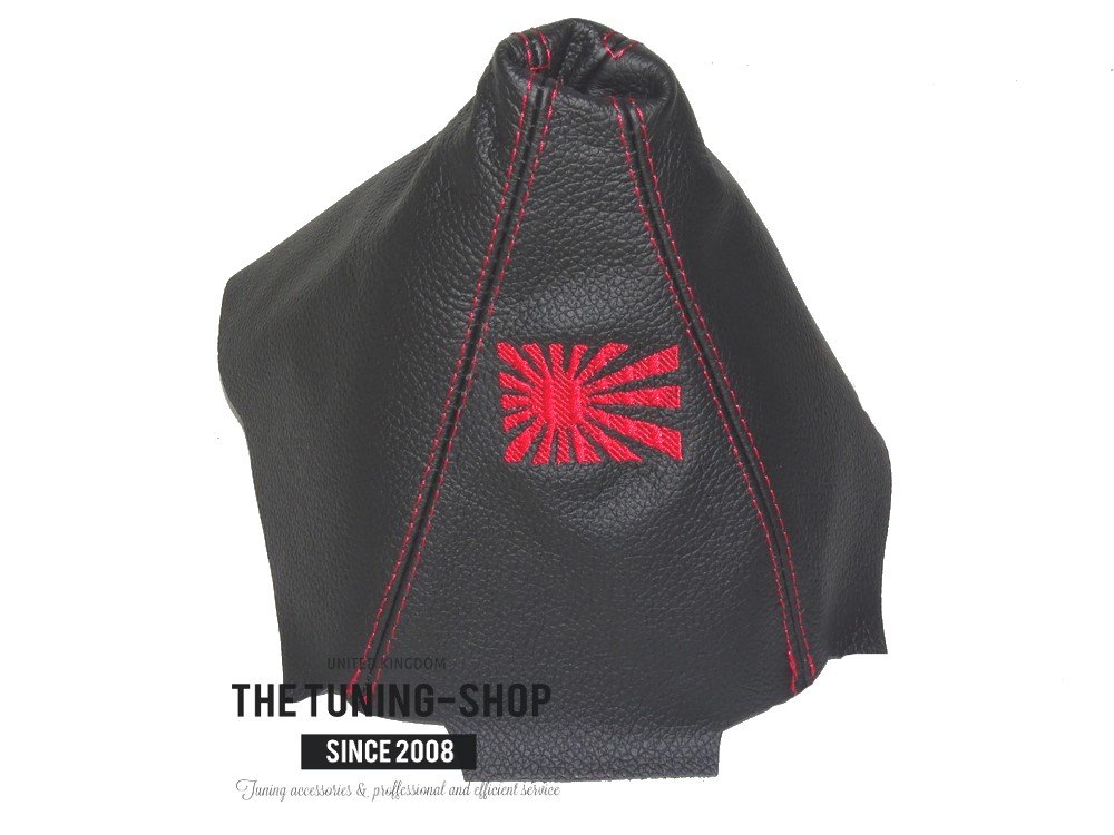 The Tuning-Shop Ltd for Honda Civic Del Sol 1992-97 Shift Boot Black Leather Japanese Rising Sun Red Embroidery