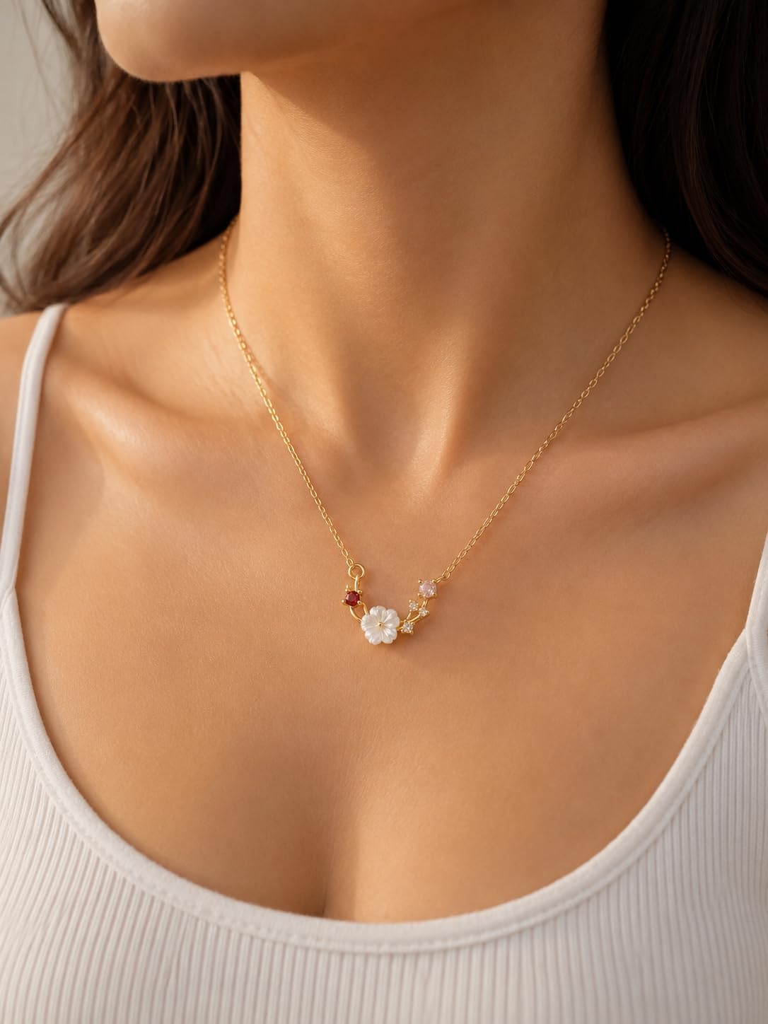 Gold Chain Flower Necklace for Women Floral Pendant Choker Statement Necklace Jewelry Mothers Day Anniversaries Birthday Christmas Special Occasions Gifts image 2