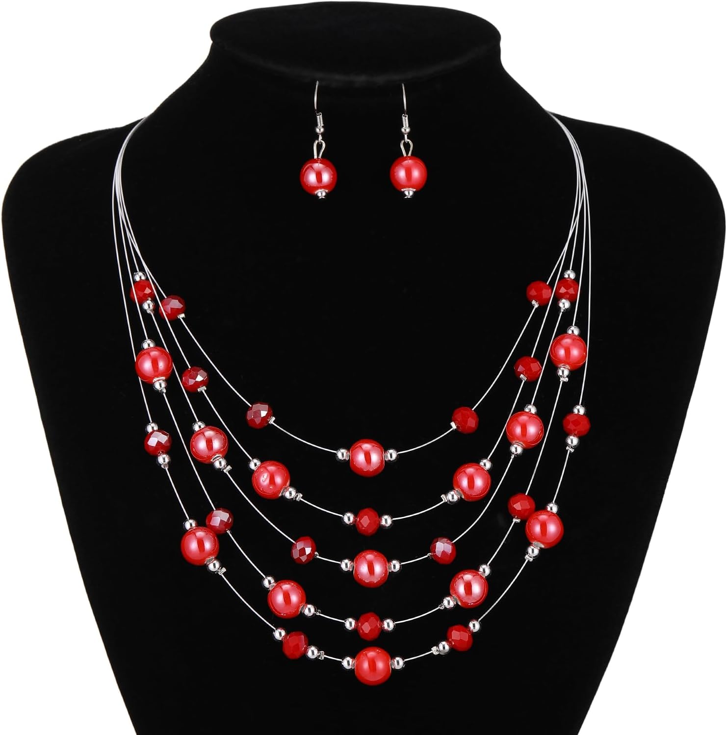 Crystal Beaded Statement Necklace for Women Boho Colorful Multi-Strand Necklace and Earring Sets for Women Fashion Jewelry Gifts for Mom - Image 5