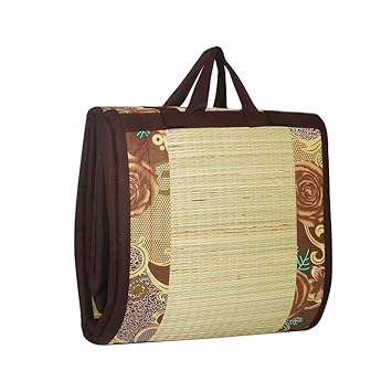 KALA DARSHAN CRAFTS BAZAAR Cushion Mat Sleep Healthy, Wake Beautiful River Kora Grass Chatai/Mat Brown Cotton Fabric 3X6 ft