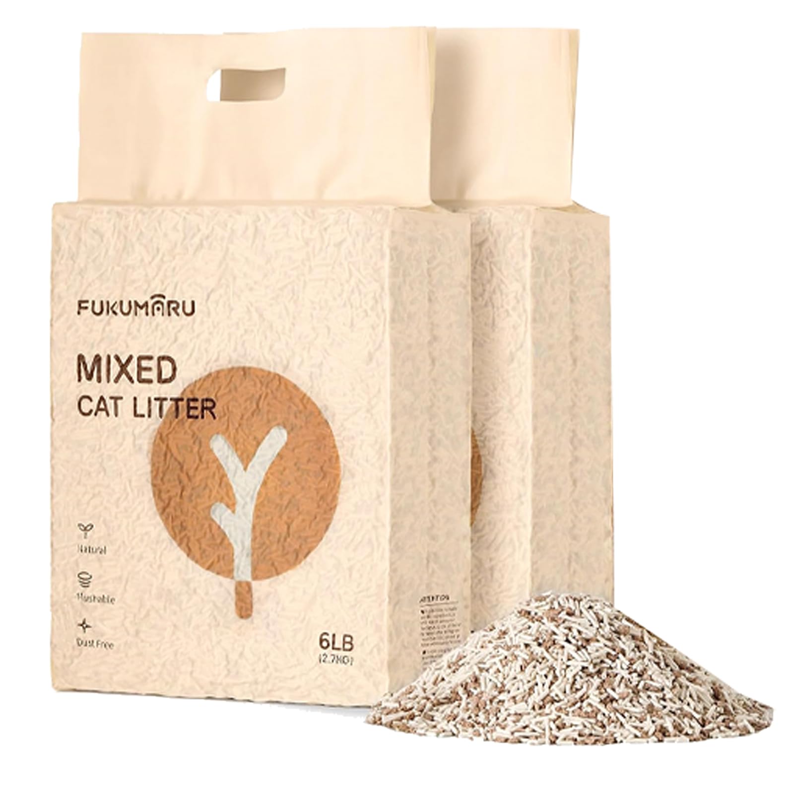 FUKUMARU Tofu Katzenstreu 5.4 kg, Klumpstreu für Katzen, Gemischtes Apfelholzpellets, Staubfrei und Leicht klumpend, Geruchskontrolle, spült in der Toilette, Geringe Rückstände