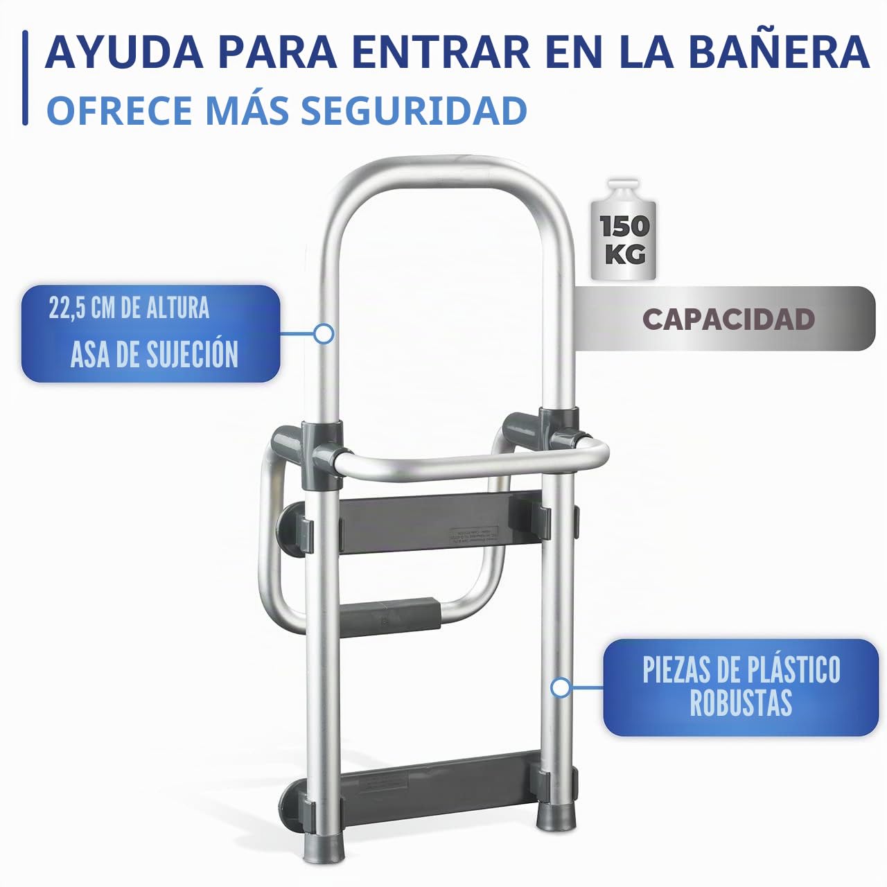 Wenko Barra de entrada bañera Secura, Aluminio, 24,5 x 52,5 x 23 cm, Plata
