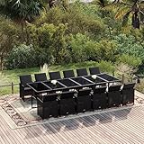 ZQQLVOO Lounge gartenmöbel Set Balkon möbel Set Gartenlounge Set 13-TLG. Garten-Essgruppe mit Kissen Poly Rattan Schwarz
