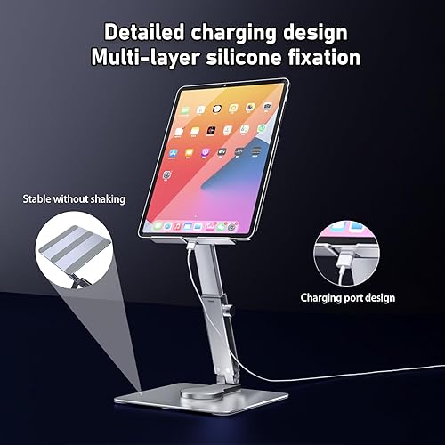 Miniatura 4 de Soporte para iPad, altura ajustable con base giratoria de 360 grados para escritorio, soporte de tableta de aleación de aluminio compatible con i