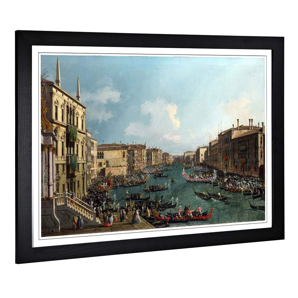 Big Box Art Framed Print of Giovanni Canaletto Regatta on The Grand Canal Design | Wall Art Picture| Home Decor for Kitchen, Living Room, Bedroom, Hallway, Black, A2 / 24.5x18 Inch / 62x45cm