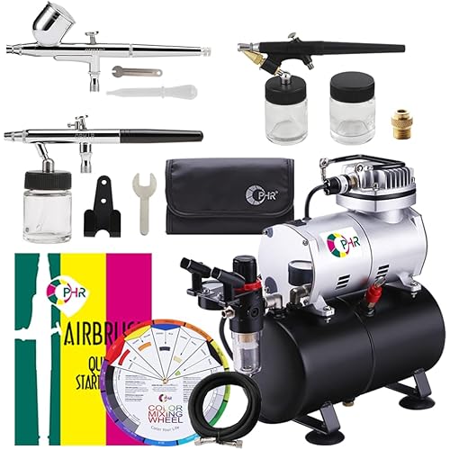 OPHIR 3 Airbrush Kit with Compressor, Air Brush Kit with 1/6 HP Air Compressor & 3L Air Tank, Airbrush Sets for Model Hobby Painting, Temporary Tattoo, Cake Decoration (110V)