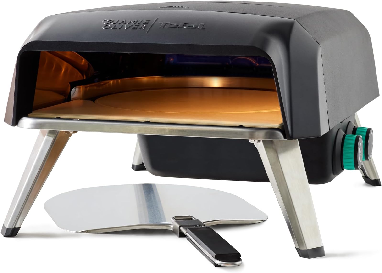 Jamie Oliver by Tefal Gas Rotating Stone Pizza Oven, Homemade Pizza Maker, Outdoor, 360 Inner Rotating Stone, Peel, Gas Connector JM4168G0