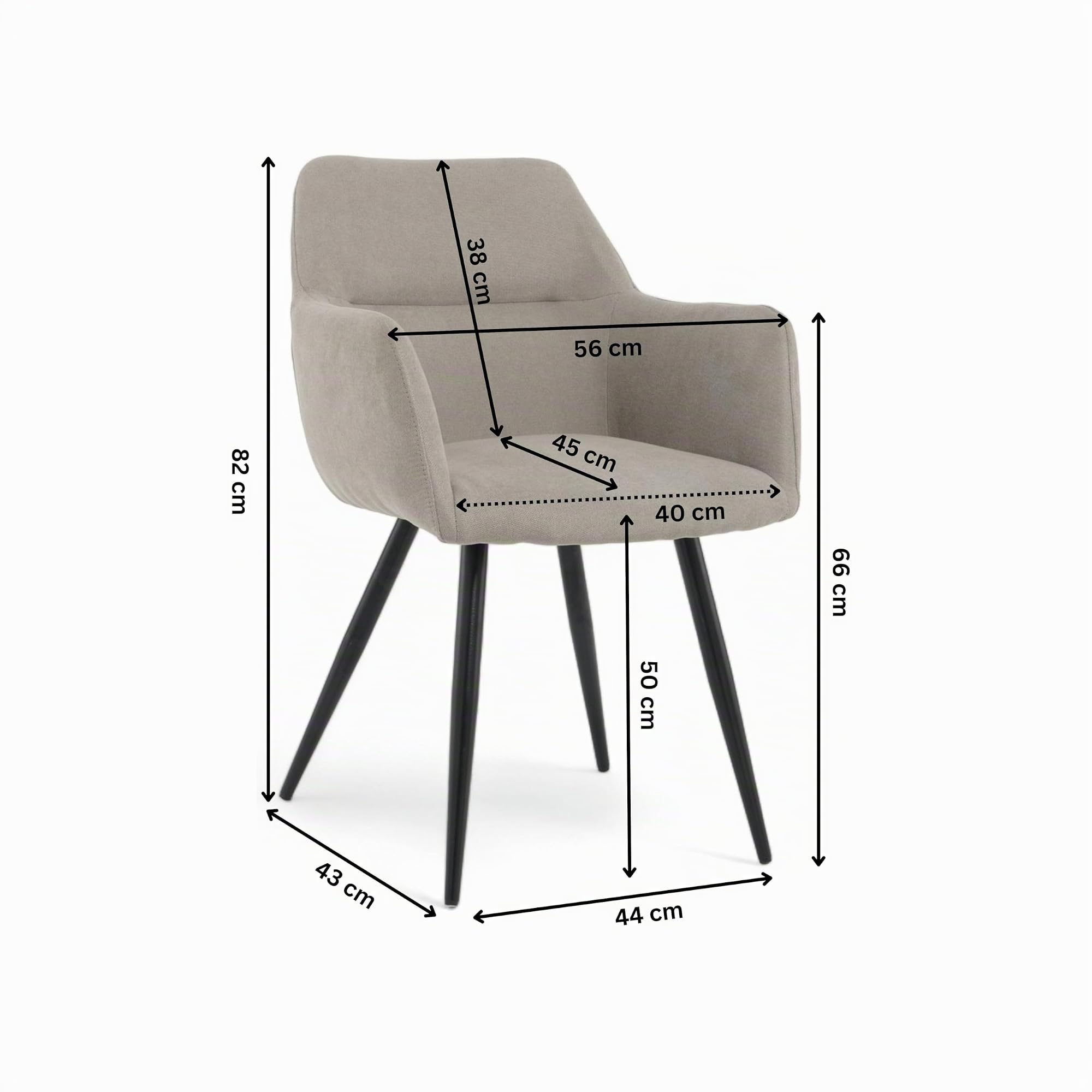 Pack de 2 Sillas de Comedor en Lino Gris Claro – Sillas Ergonómicas, Confortables y Acolchadas con Reposabrazos – Respaldo Curvado y Patas de Metal Negro – Diseño Elegante para Cocina, Salón y Comedor