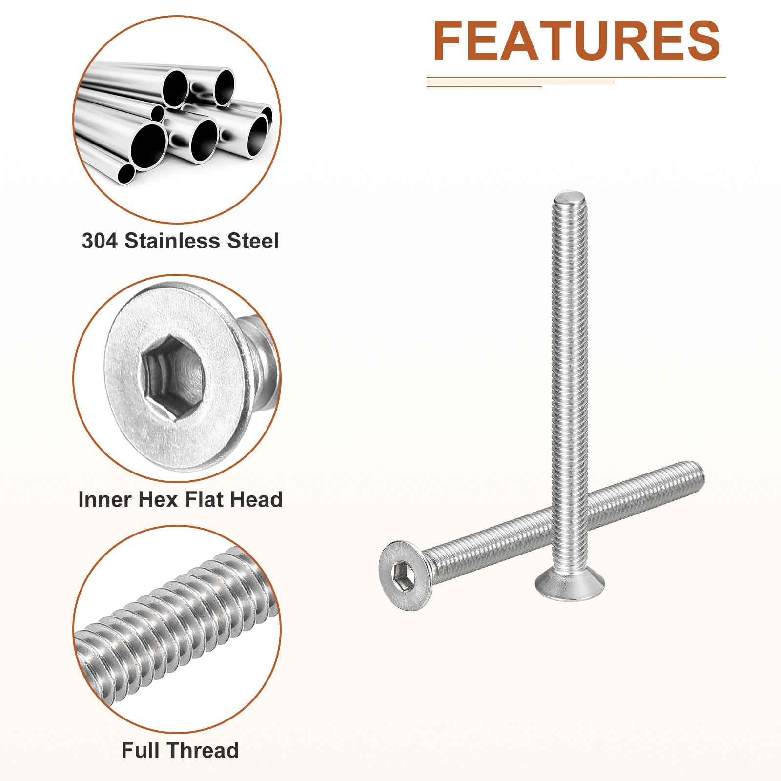 DTGN M6-1 x 80mm Flat Head Socket Cap Screws, 5 Pack 304 Stainless Steel Hex Socket Flat Head Screws, Full Thread, Countersunk Bolts - Image 4