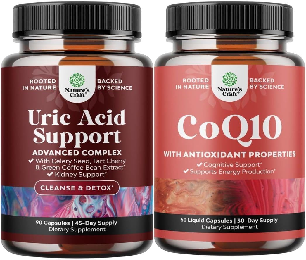 Bundle of Uric Acid Cleanse & Detox - Green Coffee Beans with Turmeric, Tart Cherry & Celery Seed for Kidney and CoQ10 200mg per Serving Liquid Capsules - High Absorption Coenzyme for Energy Support