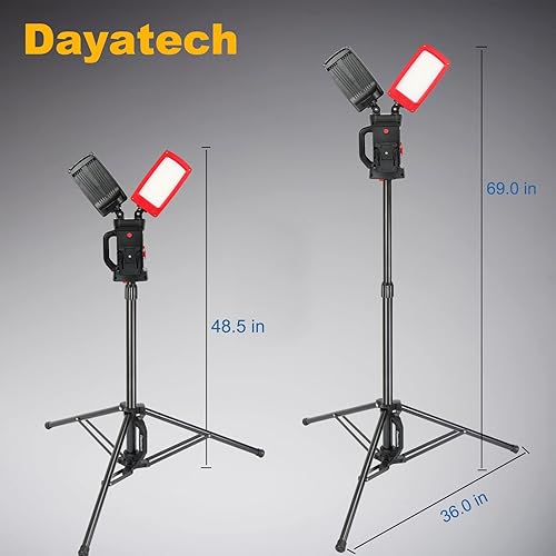 Miniatura 5 de DAYATECH 12000LM 85W Luz de trabajo LED inalámbrica de 85W con 12000 lm, de doble cabezal con trípode, compatible con baterías Dewalt, Milwaukee,