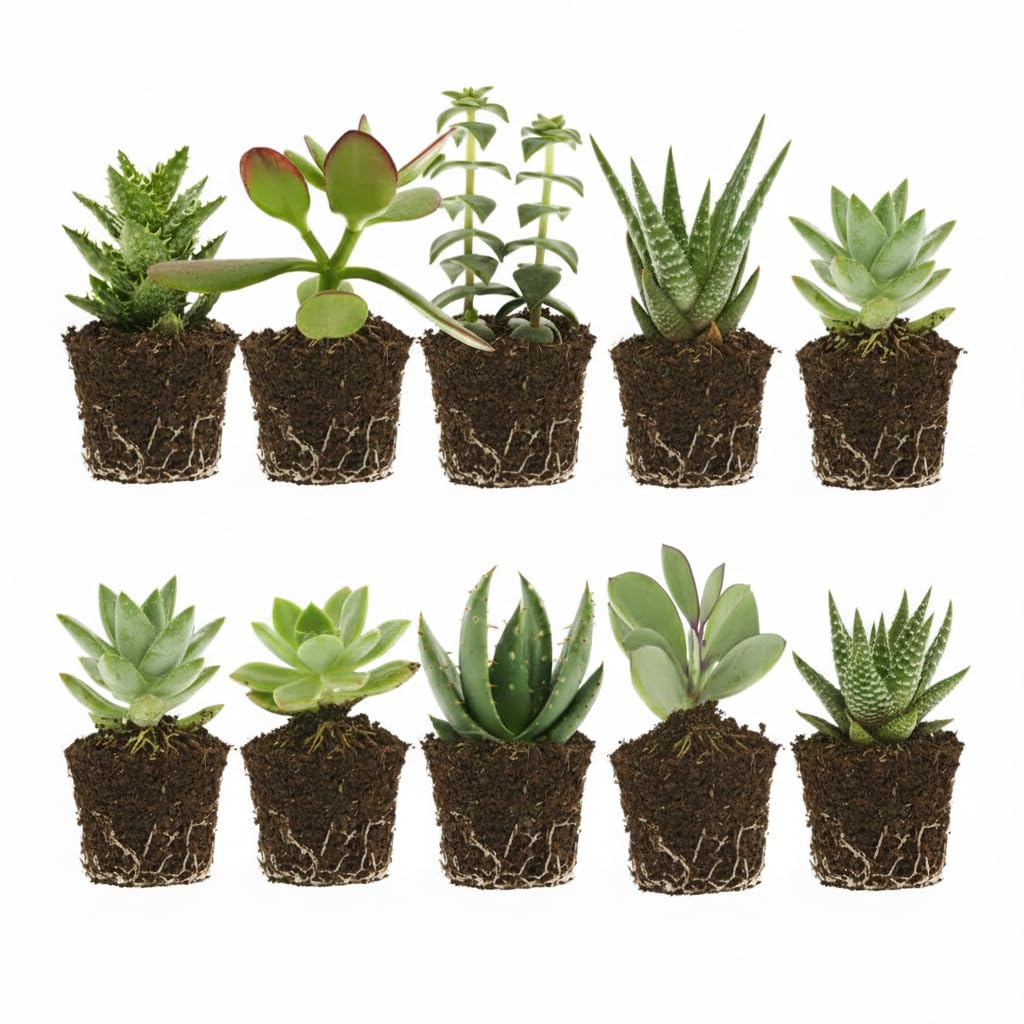 Vdvelde․com - Sukkulenten Set 10 Stück - Kleine Zimmerpflanzen Ø6 cm - Pflegeleichte Mini Sukkulenten 10-15 cm - Ideal für Deko, Terrarium & Geschenk