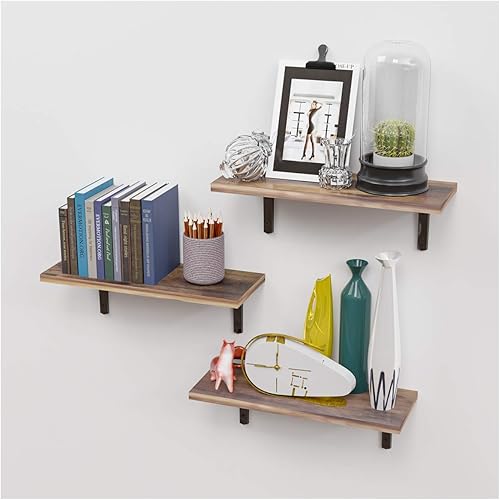 LEMONIDEA Floating Shelves Set of 3 Home Decor Wall Mounted Rustic Retro Storage Shelf Rack for Office Bedroom Living Room