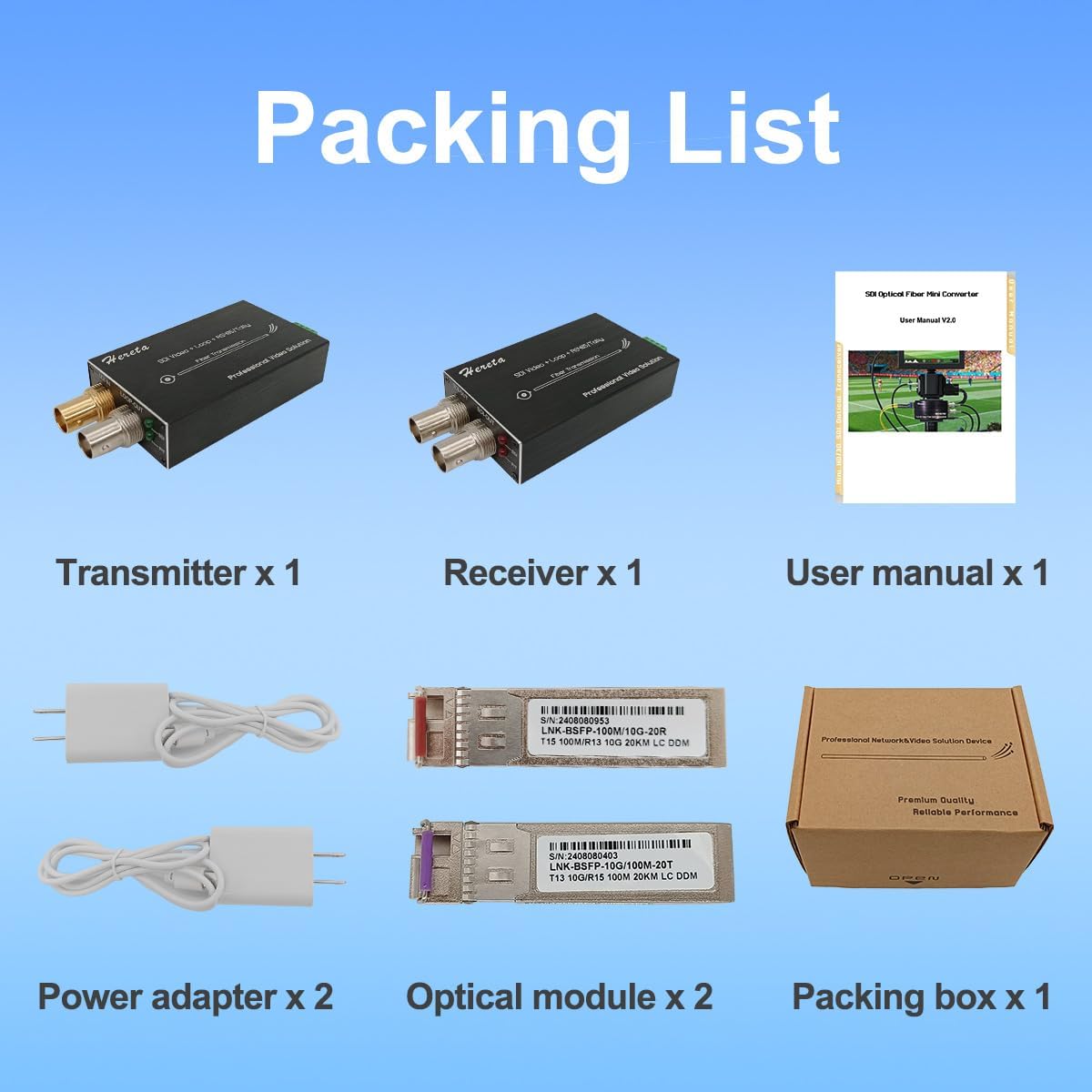 Mini 3G-SDI Video Extender with SDI Loop Output 1080P 3G-SDI Fiber Converter Extension of Distances Up to 20km Over Single-Mode Optical Transceiver and Tally or Reverse RS485