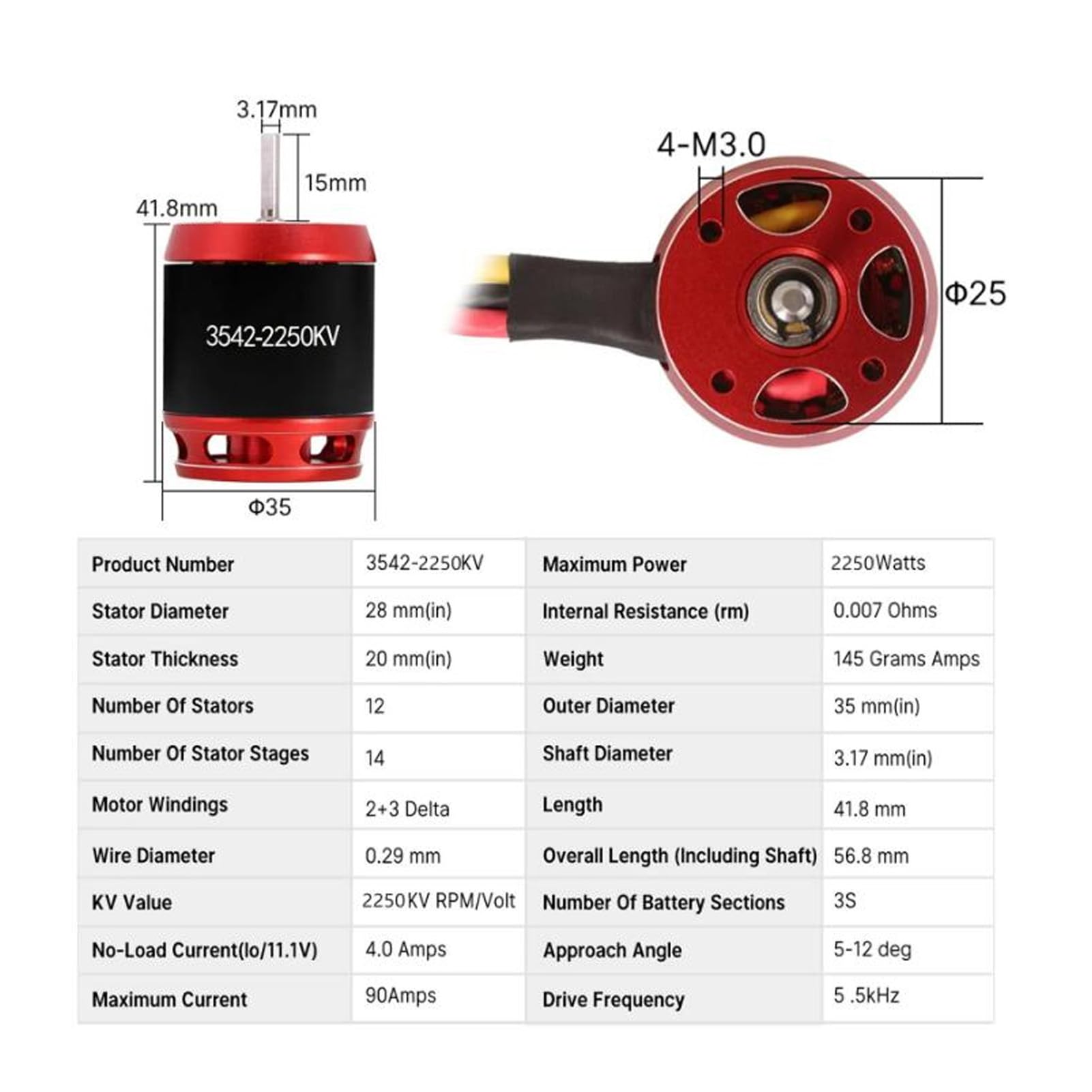 RiToEasysports Silnik Bezszczotkowy, Zestaw Bezszczotkowy Silnika 2250KV ESC Wysoka Moc Wyjściowa z Regulowanym Portem BEC i USB Typu C do Samochodu Gąsienicowego Axial SCX10 1:10 RC