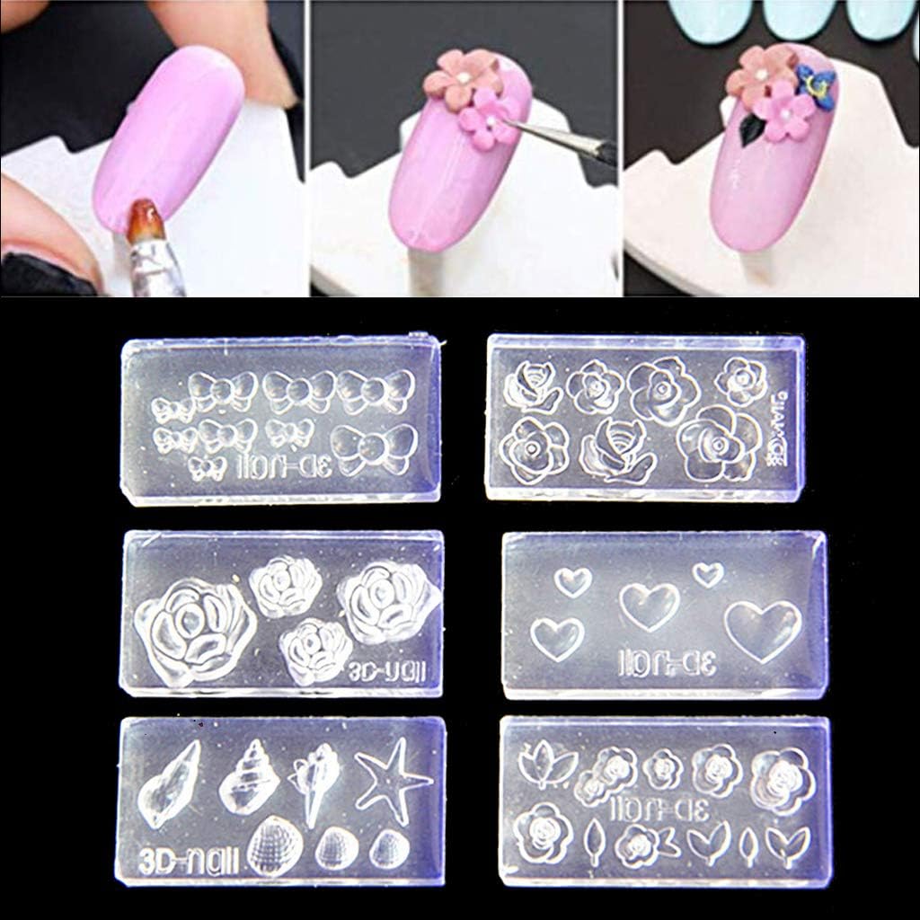 Silicone Moulds 6 Pieces 3D Stereo mini Carving Shape Nail Art Form Template Silicone Mould