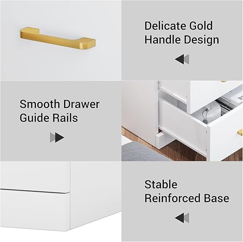 Miniatura 7 de AOGLLATI Mesita de noche con estación de carga y luces LED, juego de 2, mesita de noche con almacenamiento abierto y 2 cajones, 2 puertos USB, 2